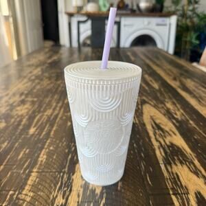 Starbucks - White Pearl Geometric Tumbler with Lavender Straw – 16 oz